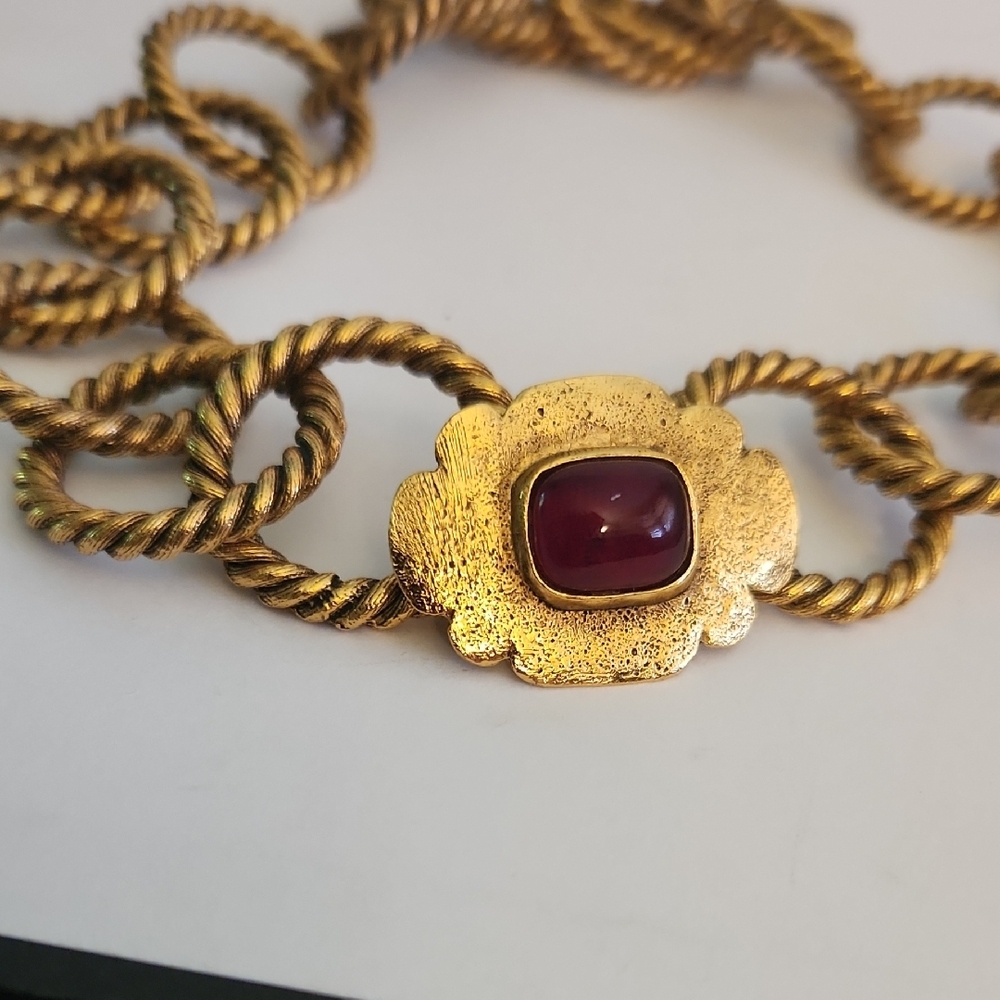 Chanel Red Gripoix Glass Gold Plated Chunky Link Necklace - Picture 9 of 9
